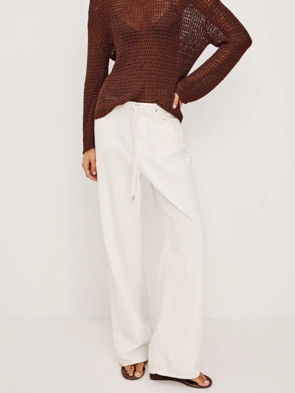 Rails Normandie Ivory Wide Leg Drawstring Pants Old Money Minimalist Granola